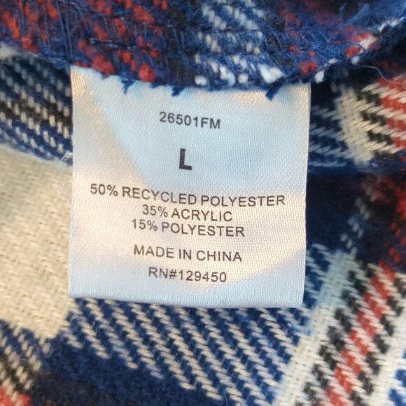 Eco Threads Plaid Flannel Women's Shirt Size L Blue Red White Snap Front soft - Picture 8 of 16